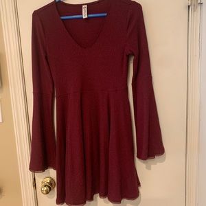 Bell sleeved burgundy dress